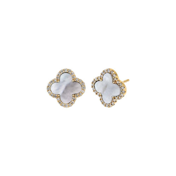 Mother of Pearl Diamond Pave Colored Stone Clover Earring 14K - Adina Eden's Jewels