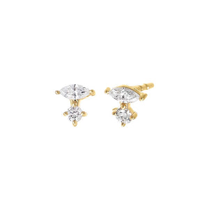 14K Gold Diamond Round X Marquise Mini Stud Earring 14K - Adina Eden's Jewels