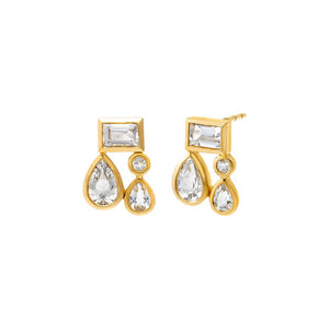 14K Gold White Topaz Bezel Multi Shape Dangling Stud Earring 14K - Adina Eden's Jewels