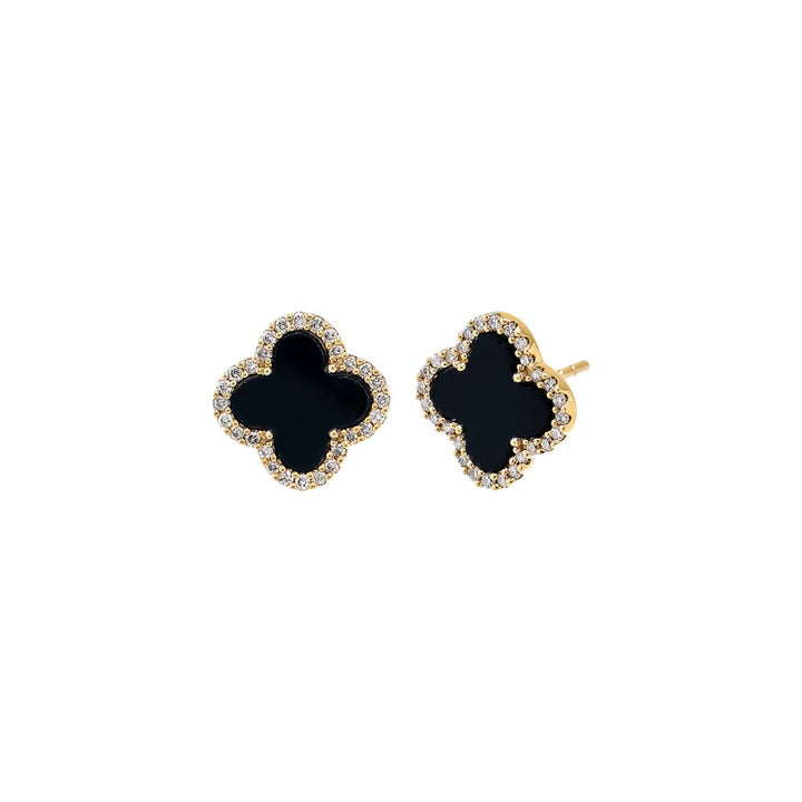 Onyx Diamond Pave Colored Stone Clover Earring 14K - Adina Eden's Jewels