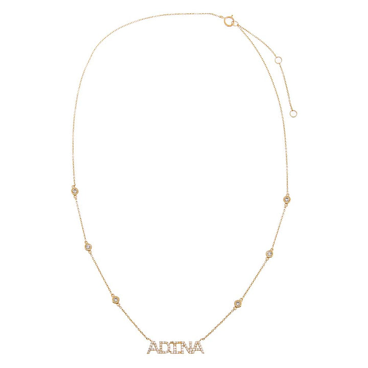  Diamond Pave X Bezel Nameplate Chain Necklace 14K - Adina Eden's Jewels