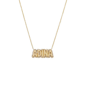 14K Gold Diamond Pave Outlined Bubble Nameplate Necklace 14K - Adina Eden's Jewels