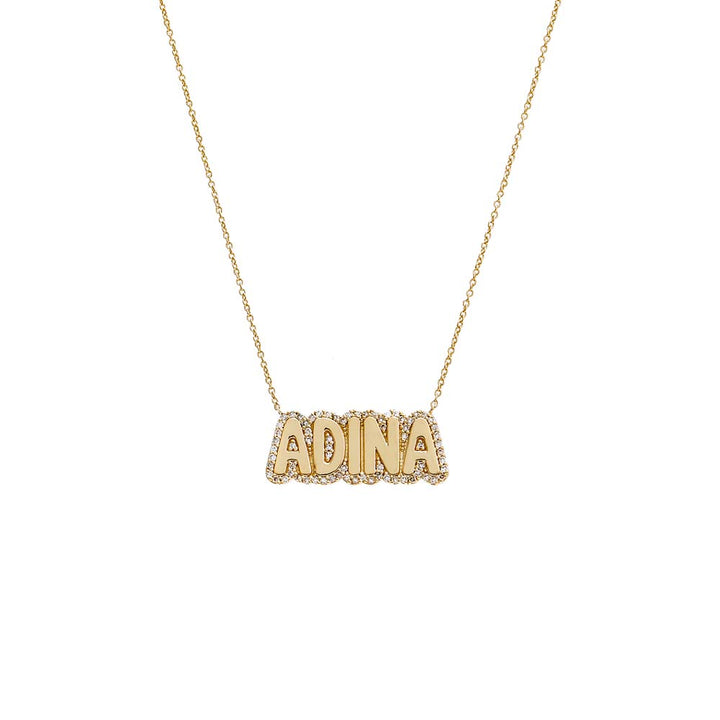 14K Gold Diamond Pave Outlined Bubble Nameplate Necklace 14K - Adina Eden's Jewels