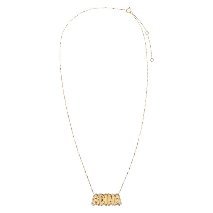  Diamond Pave Outlined Bubble Nameplate Necklace 14K - Adina Eden's Jewels