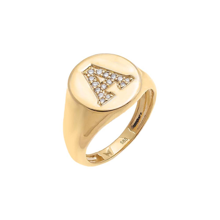 14K Gold / 3 Diamond Initial Pinky Ring 14K - Adina Eden's Jewels