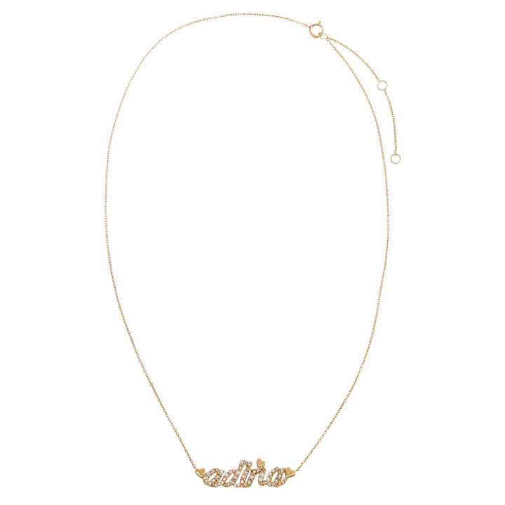  Diamond Pave X Heart Accented Nameplate Necklace 14K - Adina Eden's Jewels