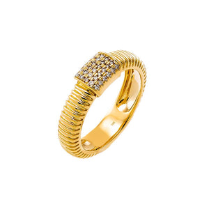  Wide Diamond Pave Accented Ridged Band Ring 14K - Adina Eden's Jewels