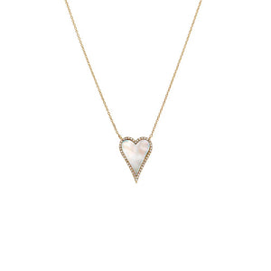 Mother of Pearl Small Diamond Outlined Colored Stone Heart Necklace 14K - Adina Eden's Jewels