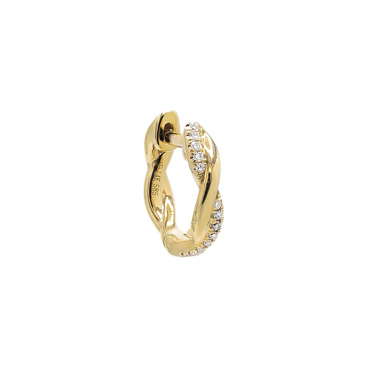 14K Gold / Single Diamond Pave/Solid Twisted Huggie Earring 14K - Adina Eden's Jewels