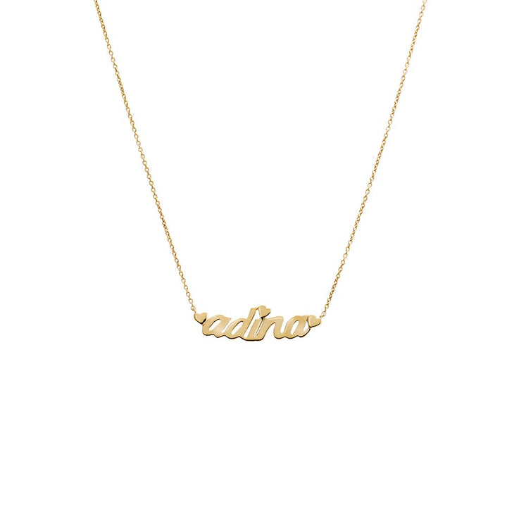 14K Gold Solid Heart Accented Nameplate Necklace 14K - Adina Eden's Jewels