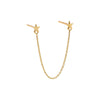 14K Gold / Single Solid Double Star Chain Stud Earring 14K - Adina Eden's Jewels