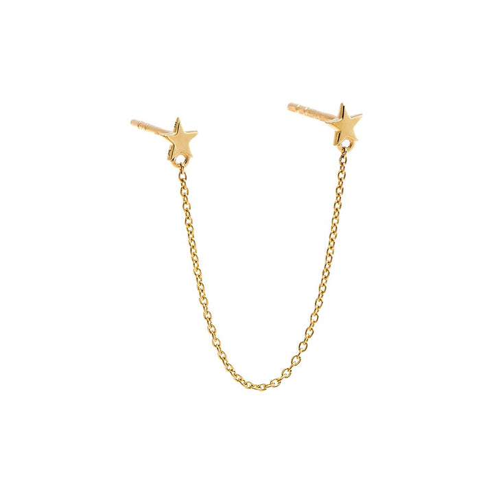 14K Gold / Single Solid Double Star Chain Stud Earring 14K - Adina Eden's Jewels