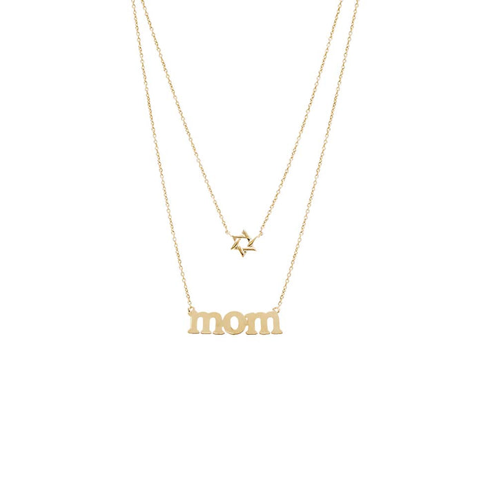 14K Gold Solid Star Of David X Mom Two In One Necklace 14K - Adina Eden's Jewels