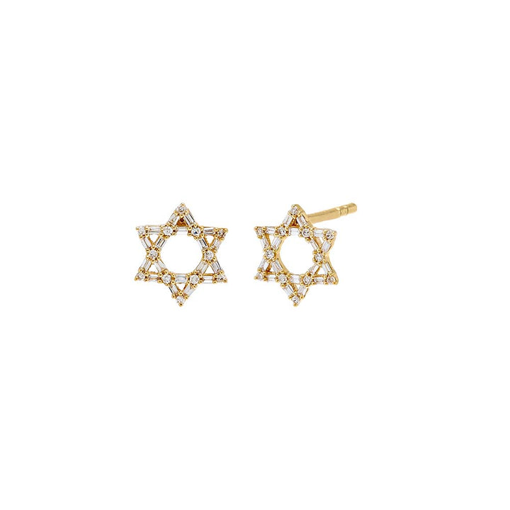 14K Gold Diamond Solitaire X Baguette Star of David Stud Earring 14K - Adina Eden's Jewels