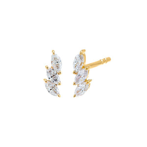 14K Gold Triple Diamond Marquise Stud Earring 14K - Adina Eden's Jewels