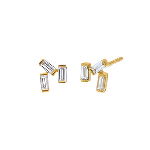 14K Gold Diamond Triple Baguette Stud Earring 14K - Adina Eden's Jewels