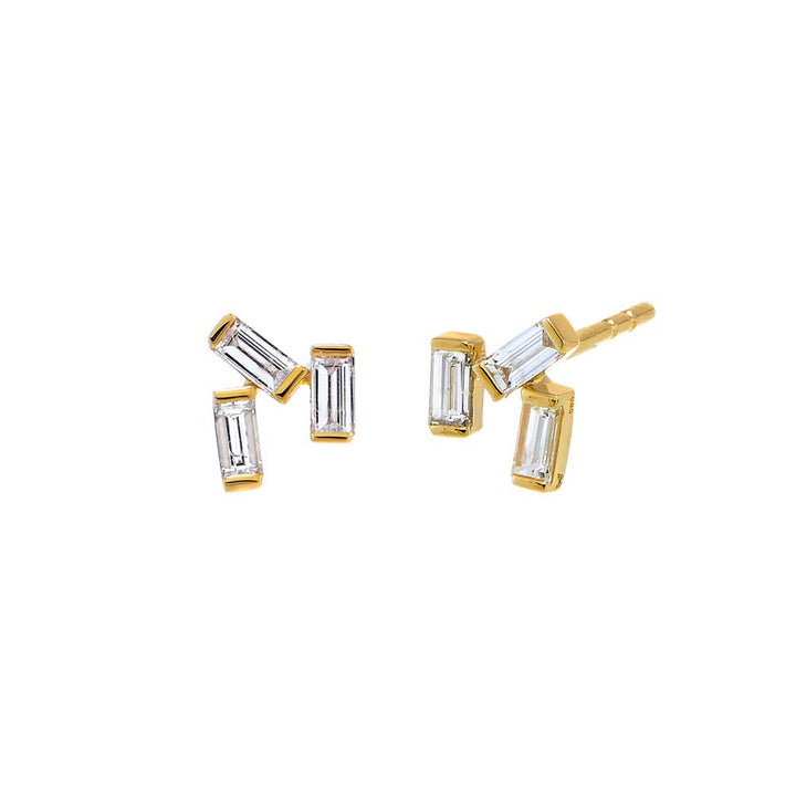 14K Gold Diamond Triple Baguette Stud Earring 14K - Adina Eden's Jewels