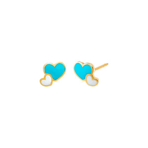 Multi-Color Kids Enamel Double Heart Stud Earring 14K - Adina Eden's Jewels