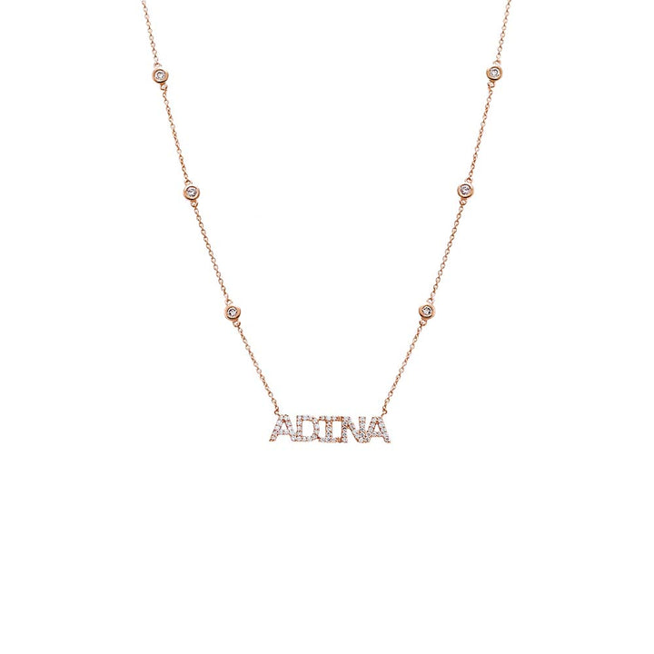 14K Rose Gold Diamond Pave X Bezel Nameplate Chain Necklace 14K - Adina Eden's Jewels