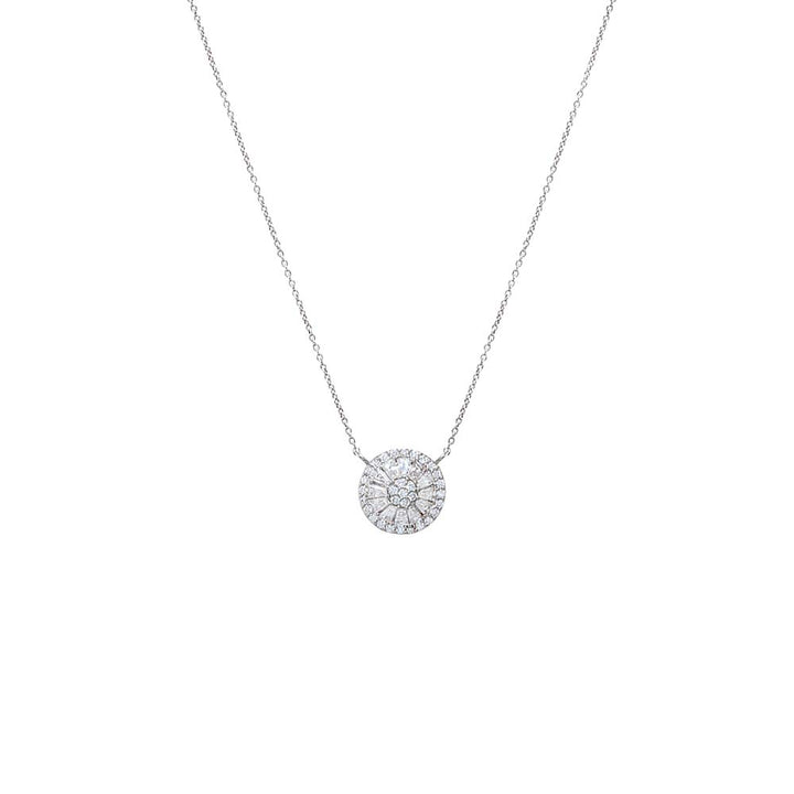 14K White Gold Lab Grown Diamond Pave X Baguette Round Pendant Necklace 14K - Adina Eden's Jewels