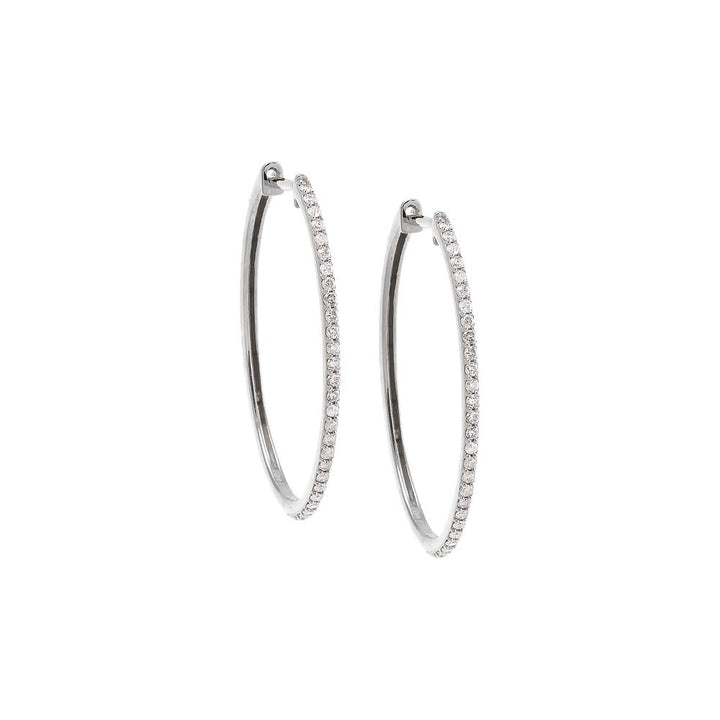 14K White Gold Diamond Pave Oval Hoop Earring 14K - Adina Eden's Jewels