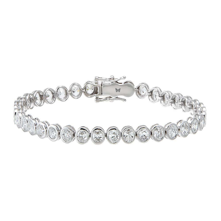 14K White Gold Lab Grown Diamond Oval Bezel Tennis Bracelet 14K - Adina Eden's Jewels