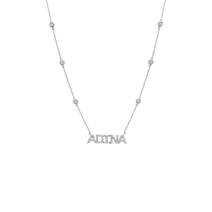 14K White Gold Diamond Pave X Bezel Nameplate Chain Necklace 14K - Adina Eden's Jewels