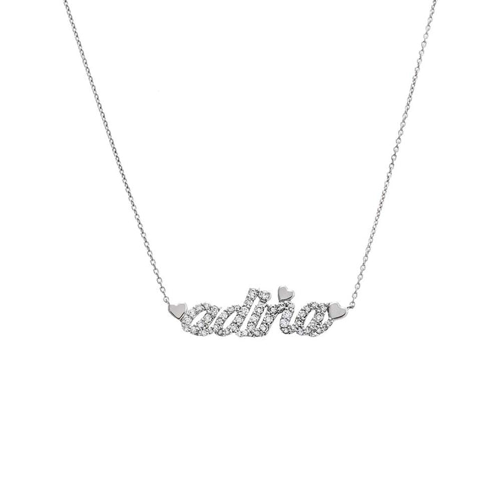 14K White Gold Diamond Pave X Heart Accented Nameplate Necklace 14K - Adina Eden's Jewels