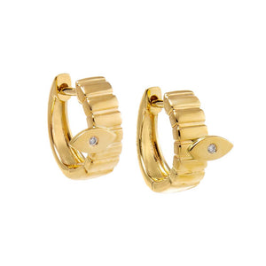 14K Gold Diamond Evil Eye Ridged Huggie Earring 14K - Adina Eden's Jewels