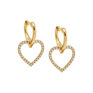 14K Gold Diamond Pave Open Heart Drop Huggie Earring 14K - Adina Eden's Jewels
