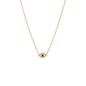 14K Gold Diamond Pave & Sapphire Blue Cutout Evil Eye Necklace 14K - Adina Eden's Jewels