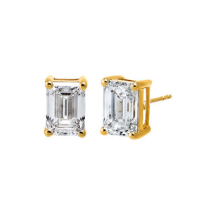 14K Gold / 4 CTW Lab Grown Diamond 4 Carat Emerald Stud Earring - Adina Eden's Jewels