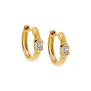 14K Gold Diamond Emerald Bezel Wide Huggie Earring 14K - Adina Eden's Jewels