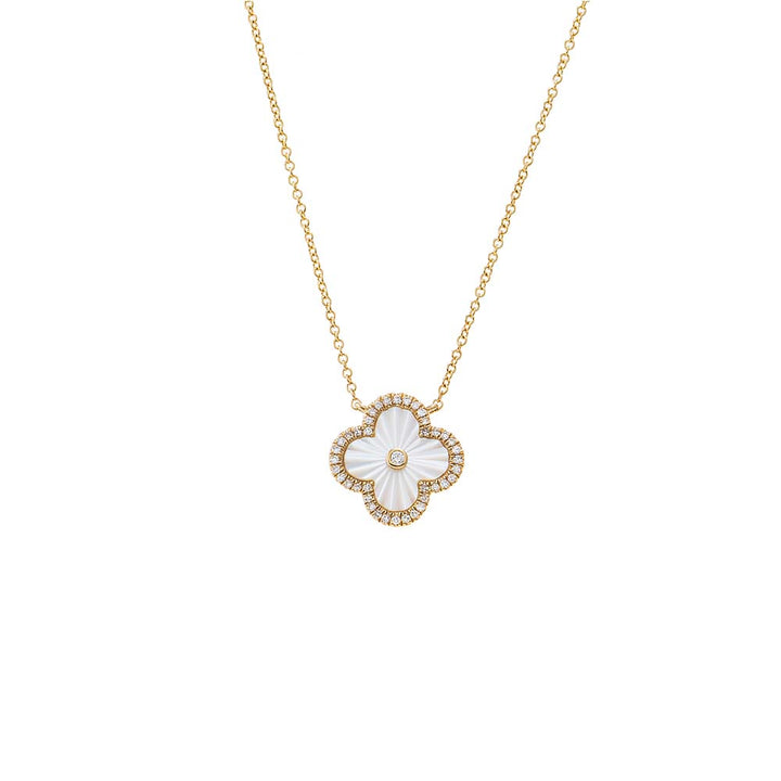 Mother of Pearl Diamond Pave Outline Colored Stone Pendant Necklace 14K - Adina Eden's Jewels