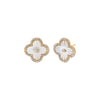 Mother Of Pearl Diamond Pave Outline Ridged Colored Stone Earring 14K - Adina Eden's Jewels