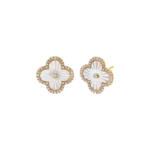 Mother Of Pearl Diamond Pave Outline Ridged Colored Stone Earring 14K - Adina Eden's Jewels