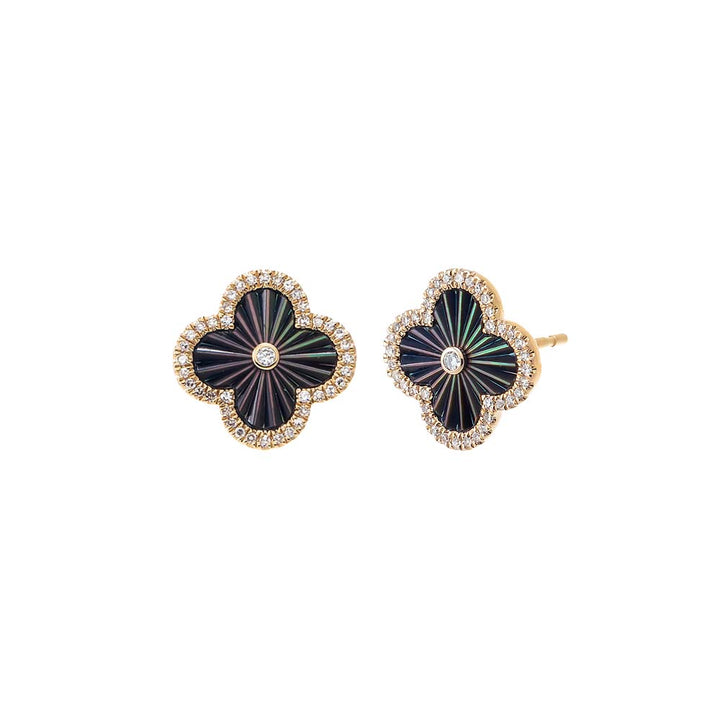 Onyx Diamond Pave Outline Ridged Colored Stone Earring 14K - Adina Eden's Jewels