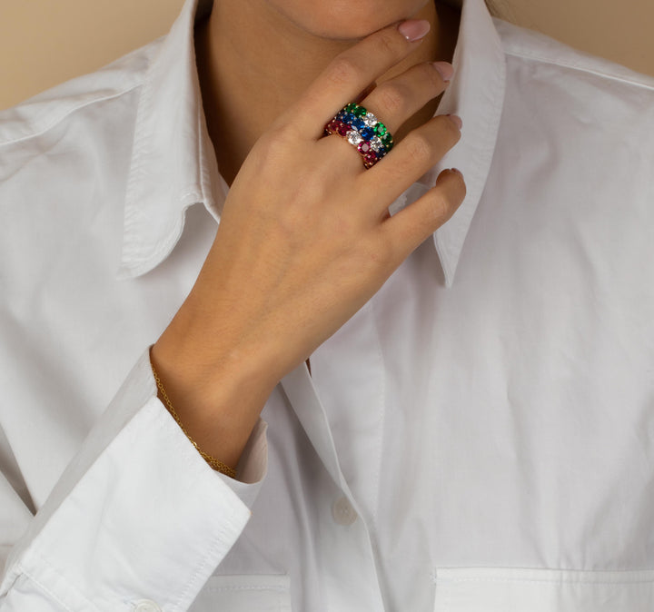 Colored Cushion Cut W/ Single Stone Eternity Band - Adina Eden's Jewels