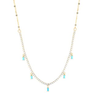 Turquoise Colored Dangling Baguette Half Tennis Necklace - Adina Eden's Jewels