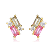 Pink Colored CZ X Baguette Cluster Stud Earring - Adina Eden's Jewels