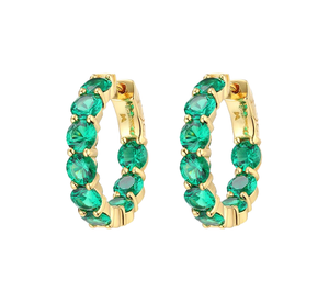 Emerald Green Colored Round Tennis Mini Hoop Earring - Adina Eden's Jewels