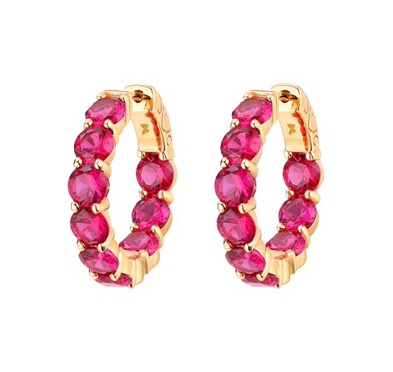 Ruby Red Colored Round Tennis Mini Hoop Earring - Adina Eden's Jewels