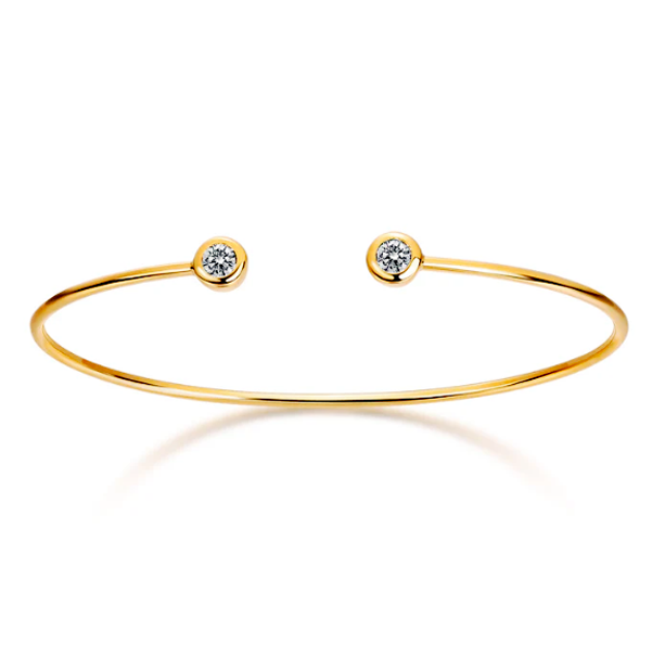 Gold Double CZ Bezel Open Bangle Bracelet - Adina Eden's Jewels