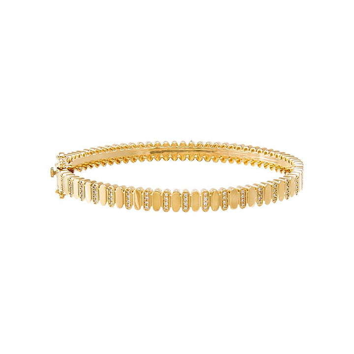  Diamond Pave Accented Ridged Bangle 14K - Adina Eden's Jewels