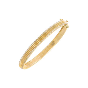 14K Gold Diamond Pave Outlined Ridged Bangle 14K - Adina Eden's Jewels