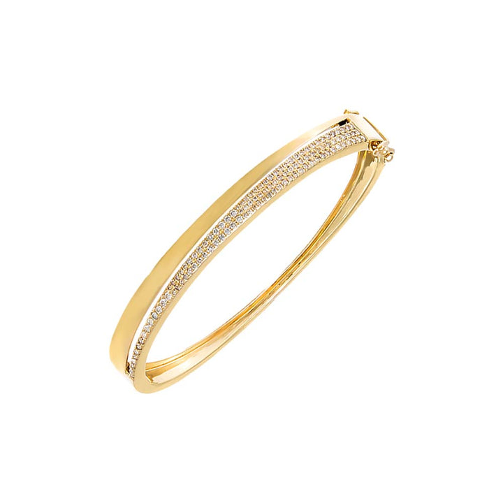 14K Gold Solid/Pave Diamond Double Graduated Row Bangle 14K - Adina Eden's Jewels