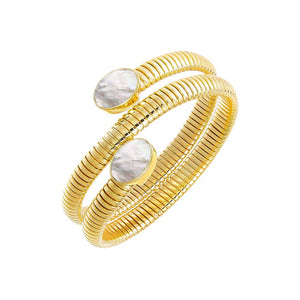 Mother of Pearl Colored Stone Wrap Snake Bangle Bracelet - Adina Eden's Jewels