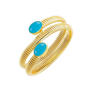 Colored Stone Wrap Snake Bangle Bracelet - Adina Eden's Jewels