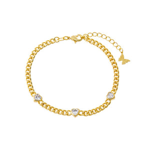 Gold CZ Heart Bezel Cuban Chain Bracelet - Adina Eden's Jewels