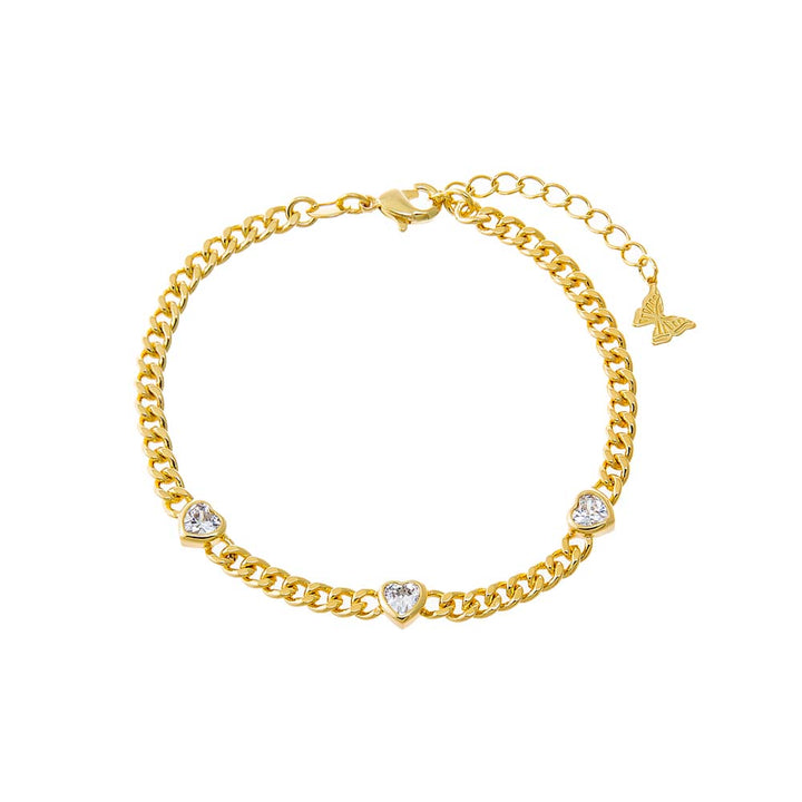 Gold CZ Heart Bezel Cuban Chain Bracelet - Adina Eden's Jewels